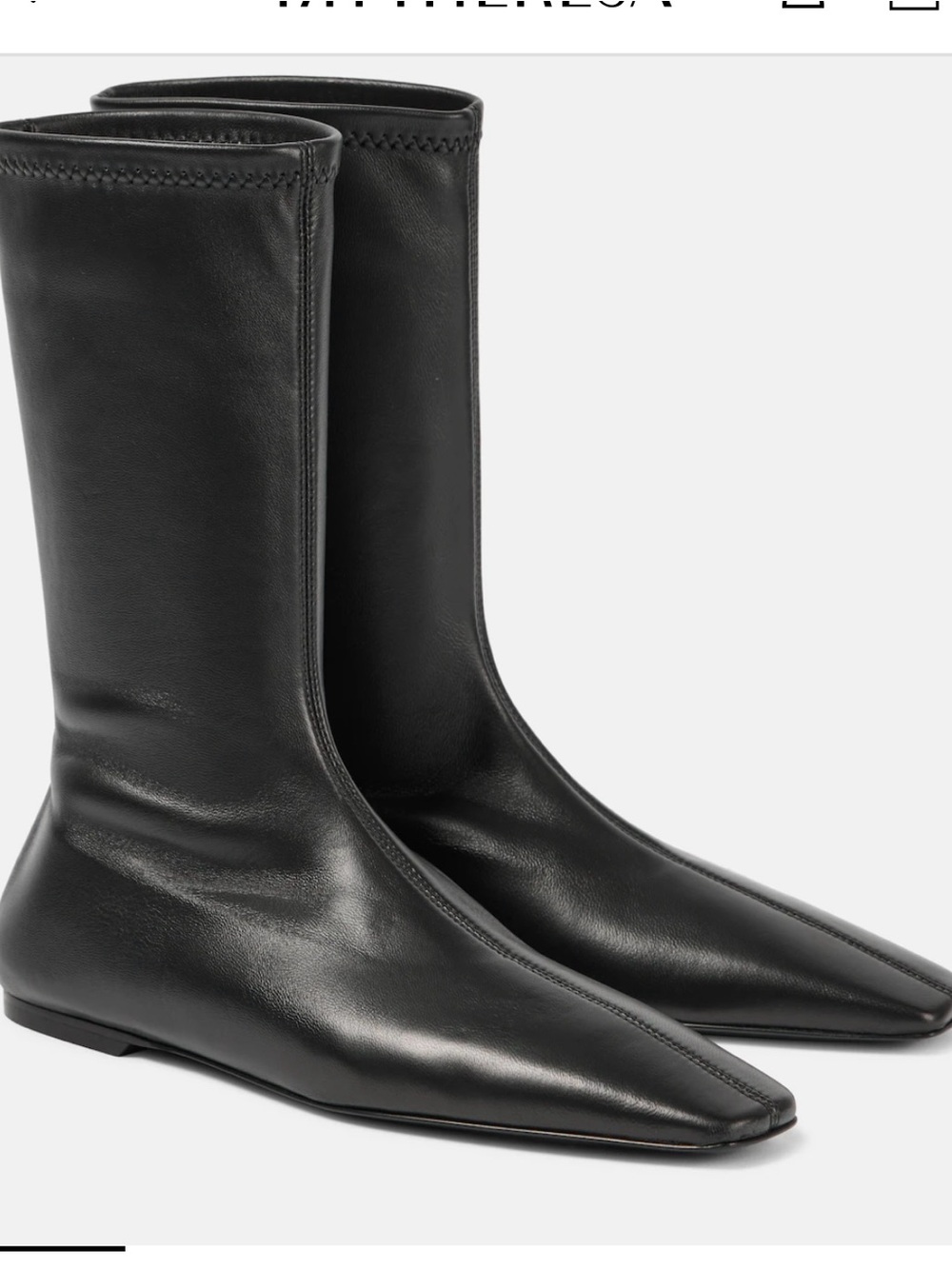 Toteme Black Leather Mid-Calf Square-Toe Sock Boots